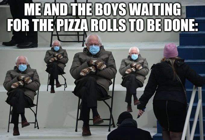bernie sitting pizza
